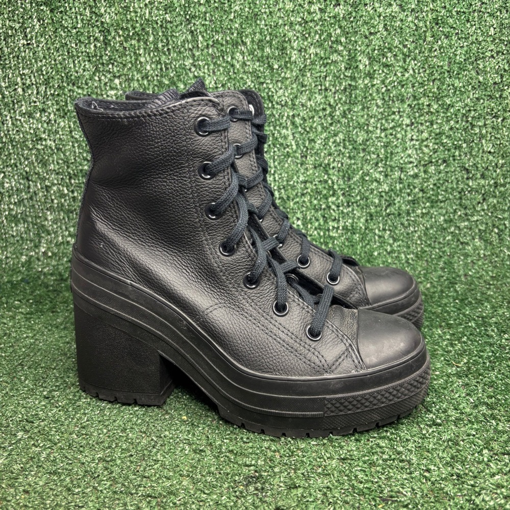 Converse Chuck 70 De Luxe Leather Platform Heeled Boots Black Womens Size 7.5